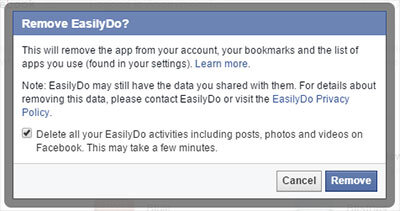 Check box to wipe out everything the app has posted.